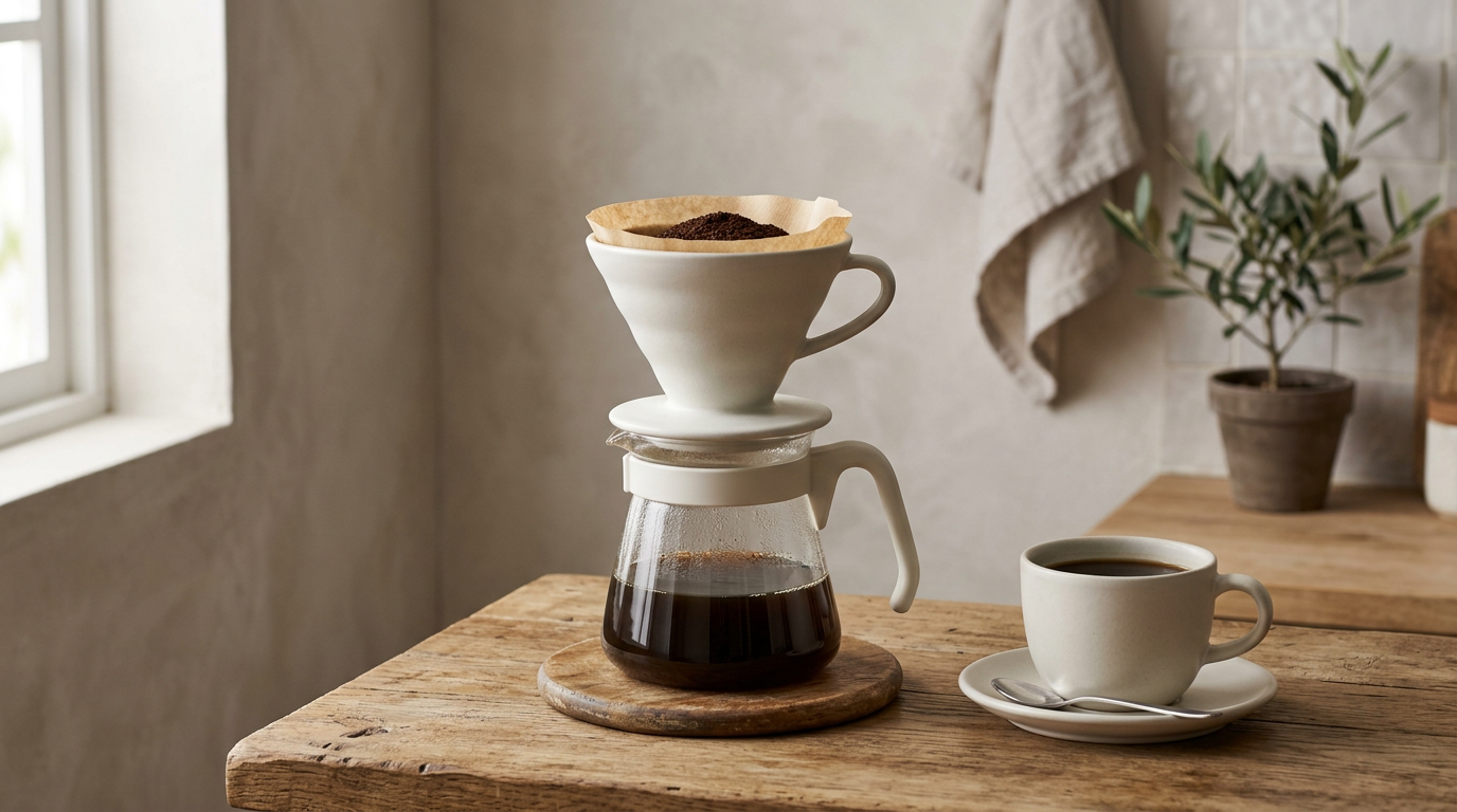 Illustrative coffee scene; not a photo of the AeroPress